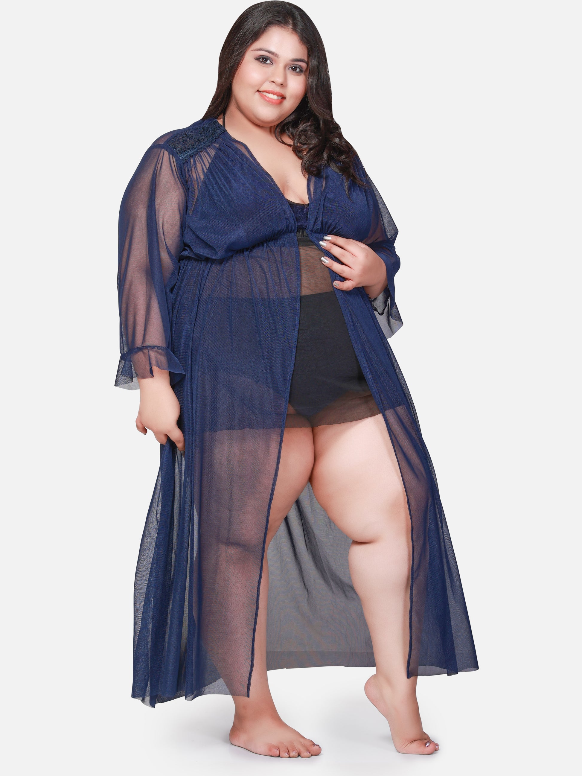 plus size robe set eith velvet panty and dress