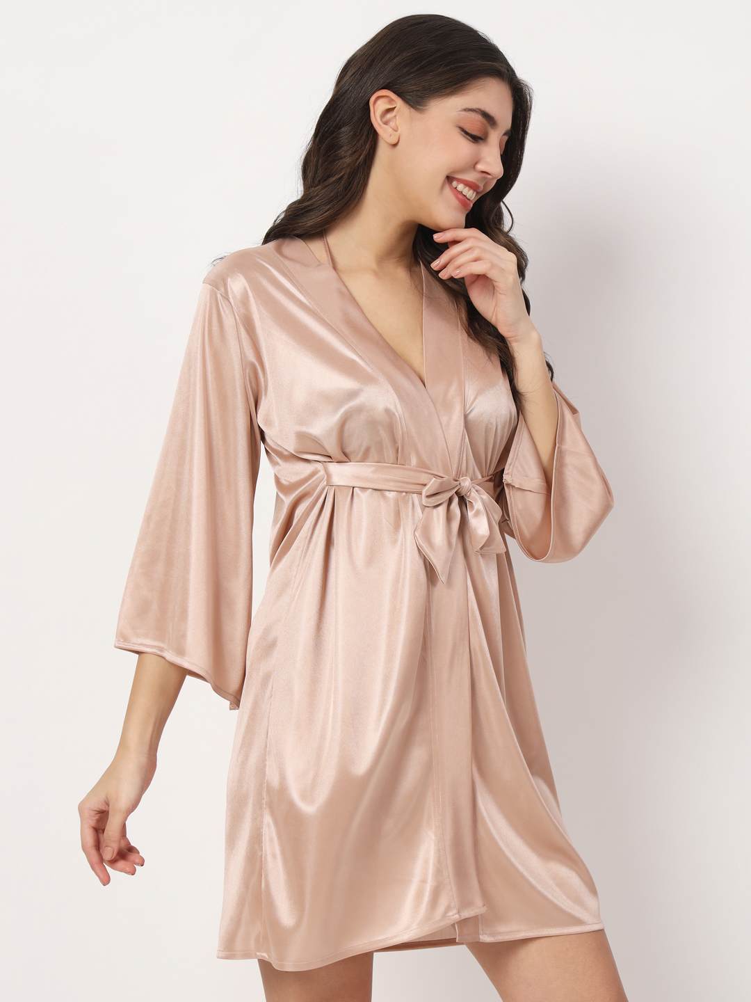 Hot & Sexy Solid Satin Robe & Bikini Set R6Ag.B65Ag.T65Ag