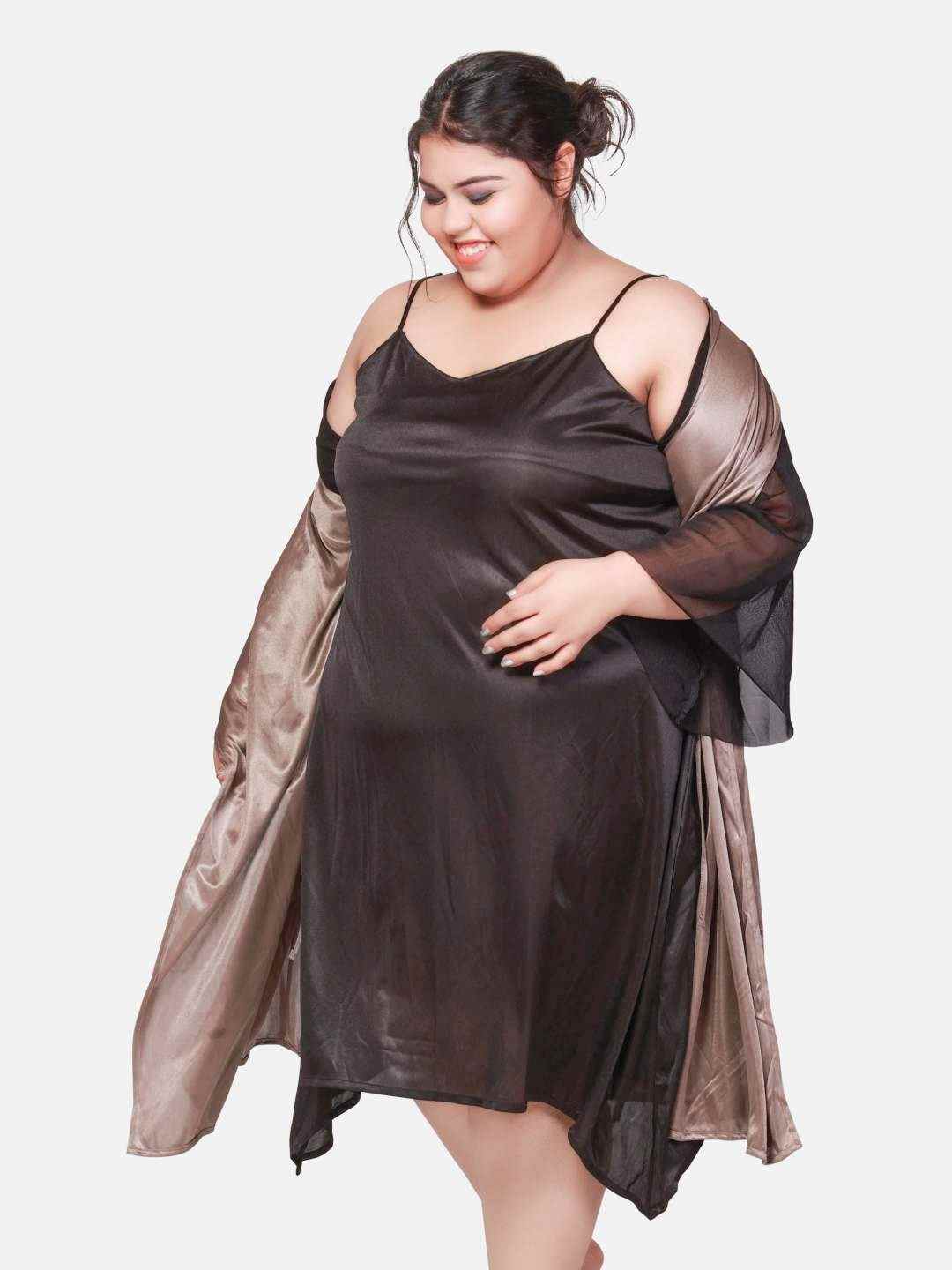 Plus Size Hot Two Piece Taupe Babydoll Night Dress for Women B53K.R4Bm Klamotten