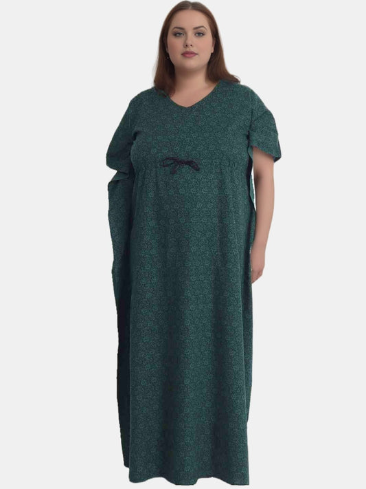 Green Cotton Full Length Plus Size Printed Kaftan L10G30