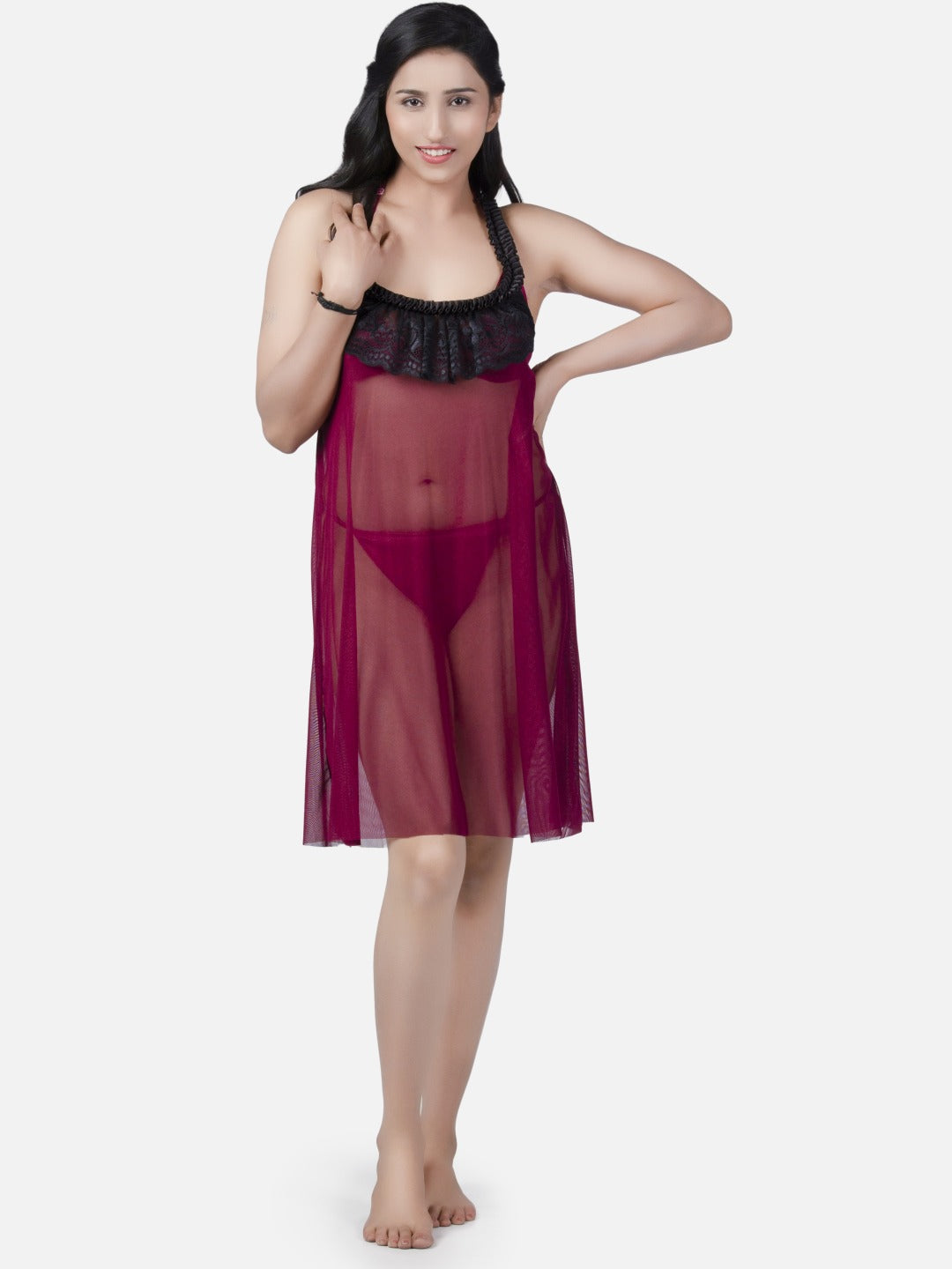 An extremely sexy, all-lace transparent nightdress.