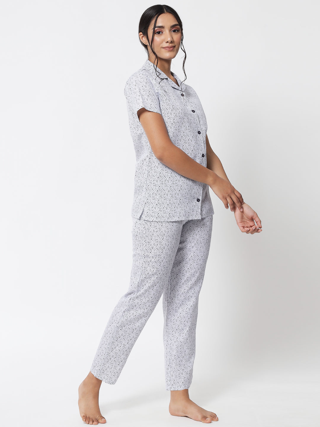 Printed Button Up Nightsuit For Women With Pockets in Pyjamas N78Aw