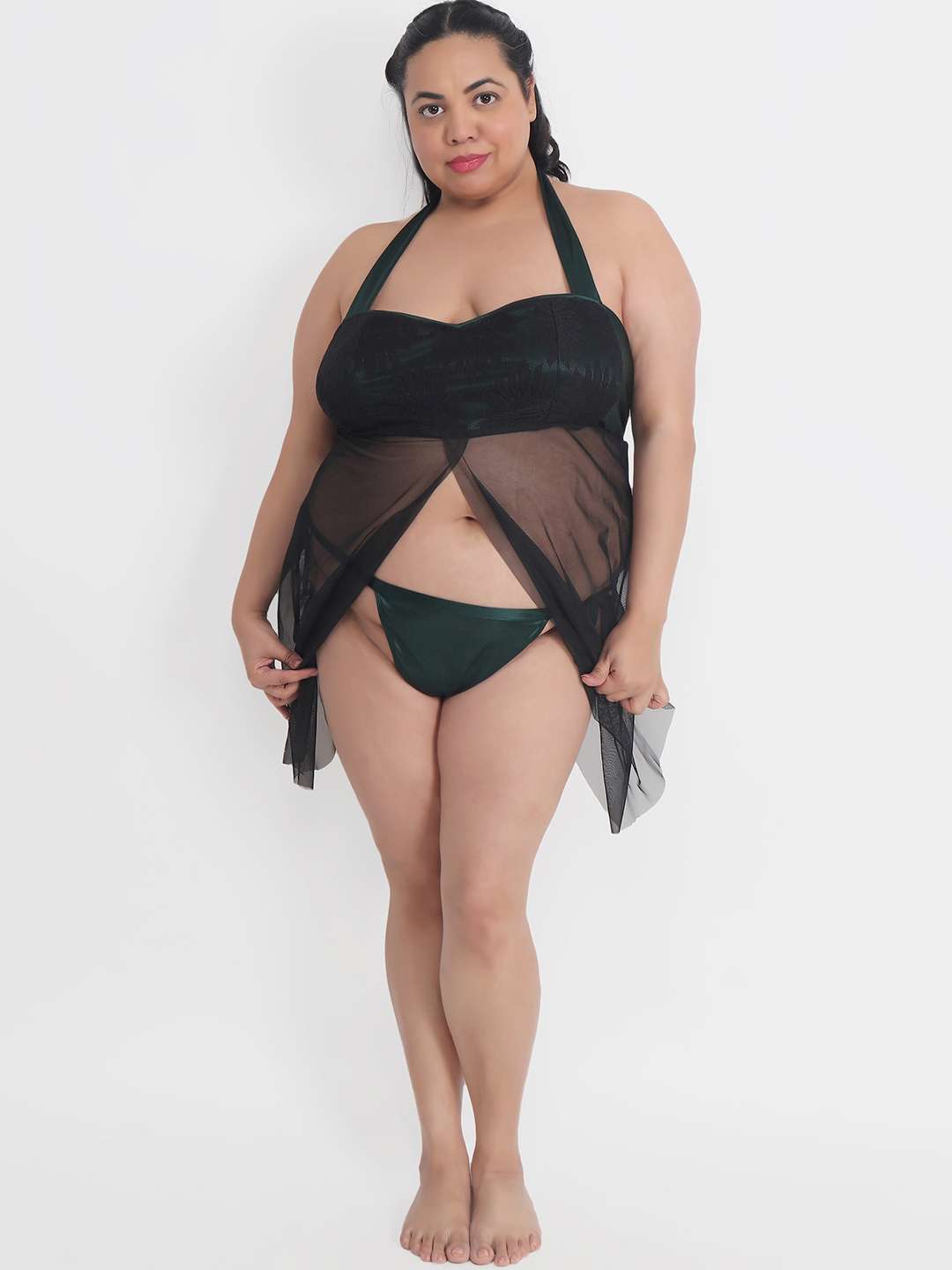 Plus Size Bikini Leotard Dress Swimsuit with Stripes | Lovebird Lingerie