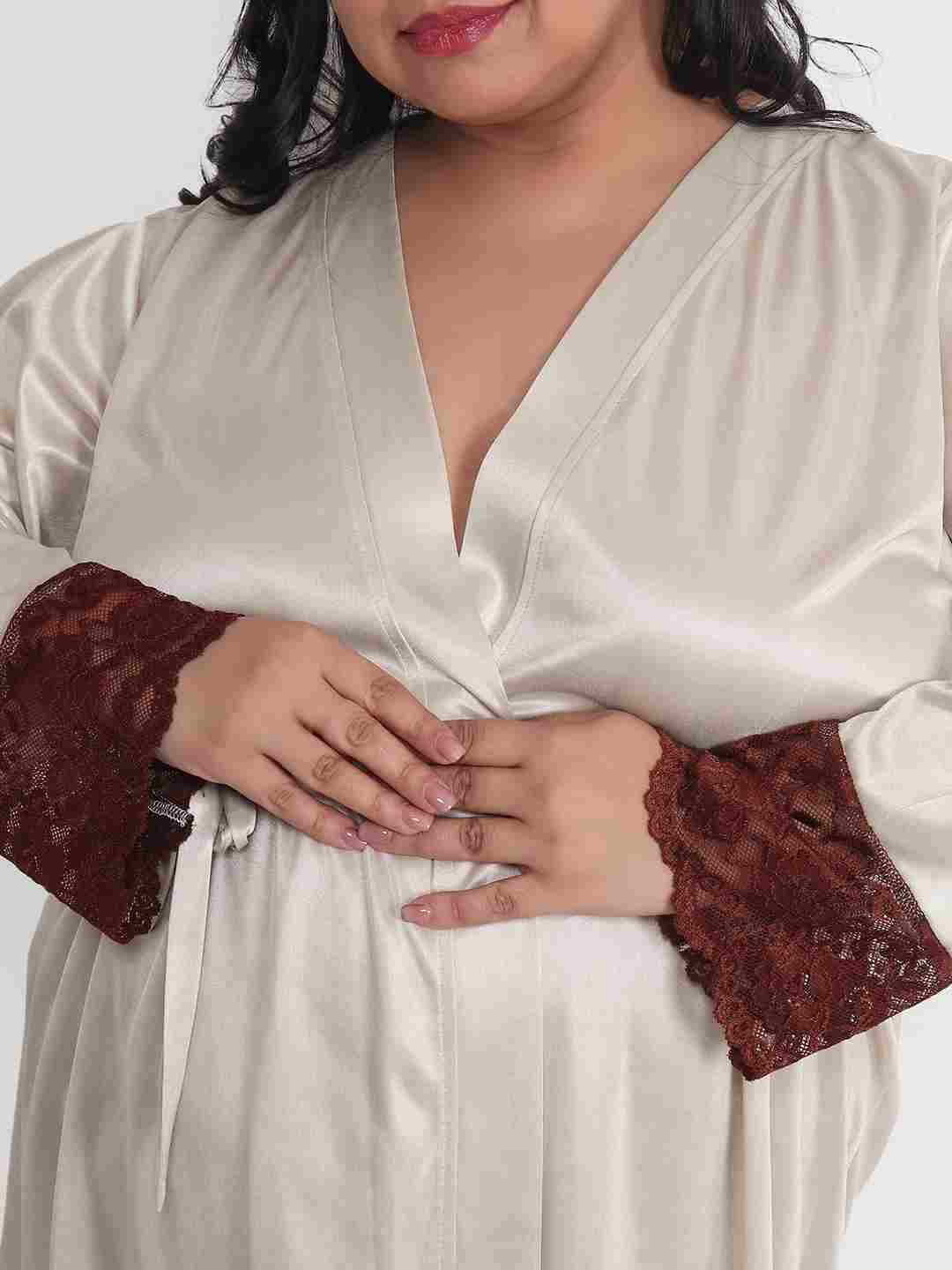 Plus size satin online robe set