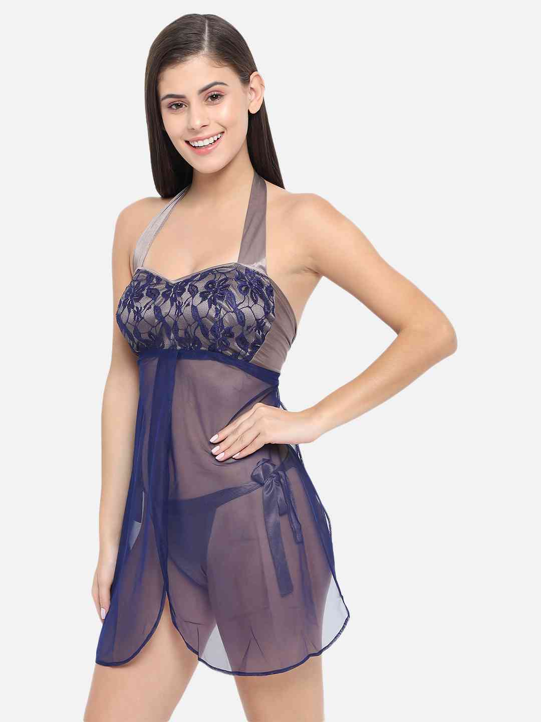 Buy The Purple Arrow Women's Silk Georgette Babydoll Night Dress Free Size  with Printed Bikini Lingerie Set - Pack of 2, Black, Free Size at Amazon.in
